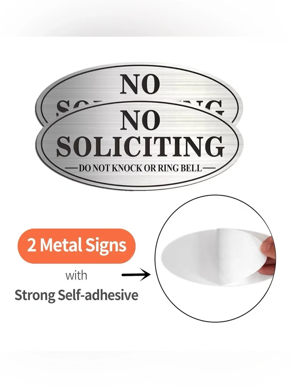 No Soliciting Oval Door Sign Sticker - Silver